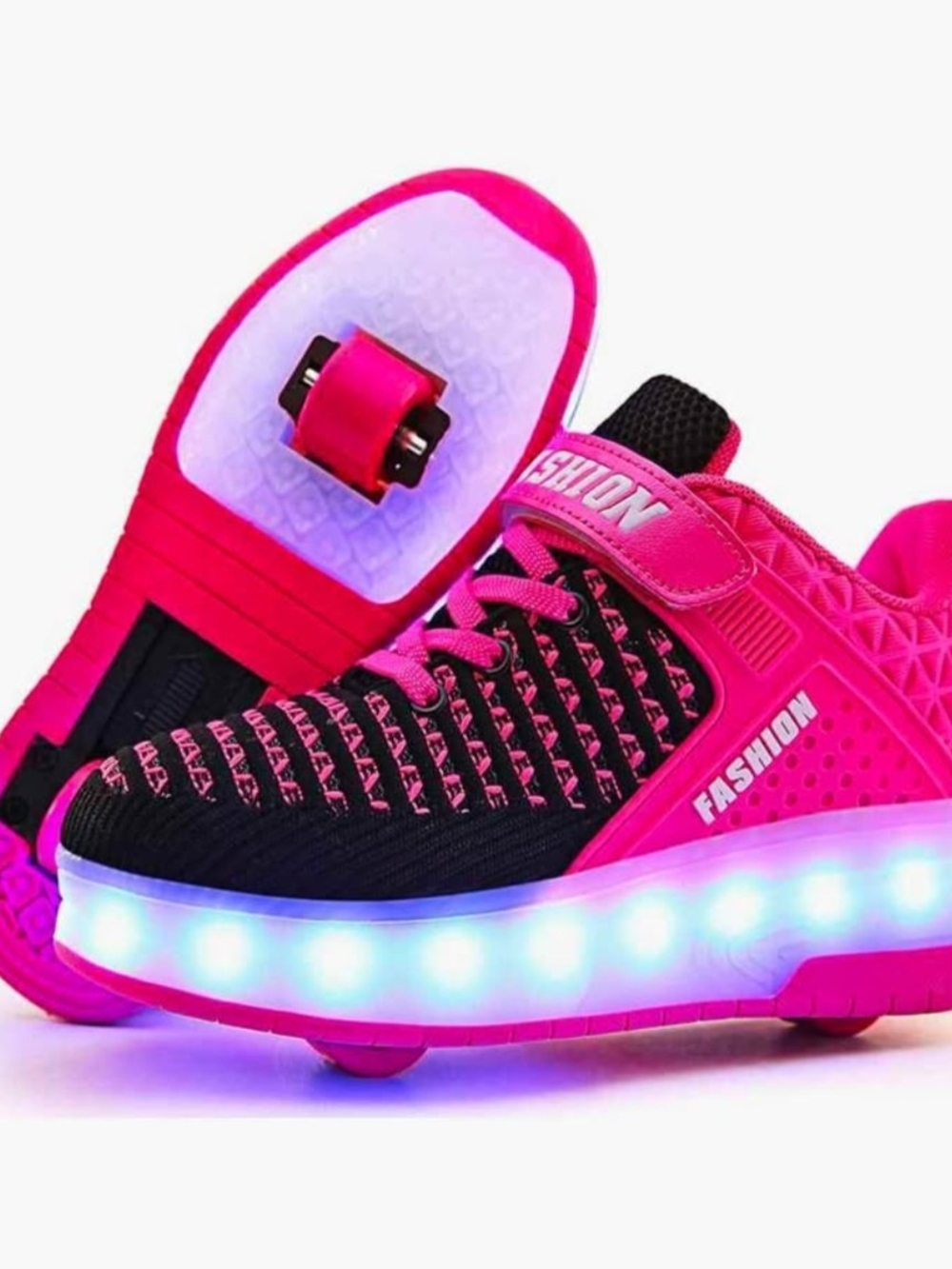 Kids Light-Up Roller Sneakers - Hot Pink/Black